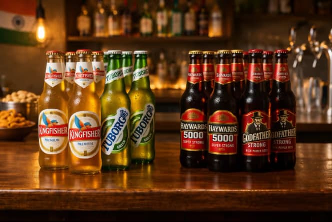 Warm pub ambiance with assorted beers